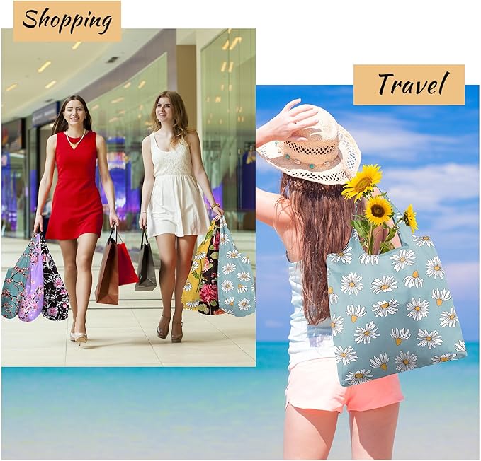 BeeGreen Floral Reusable Grocery Bags - X Large 50 LB Capacity,Foldable Tote Bag Gifts Fashionable Ripstop Polyester, Recyclable, Machine Washable Bulk Bags With Pouch - Ideal for Shopping-NeatNest