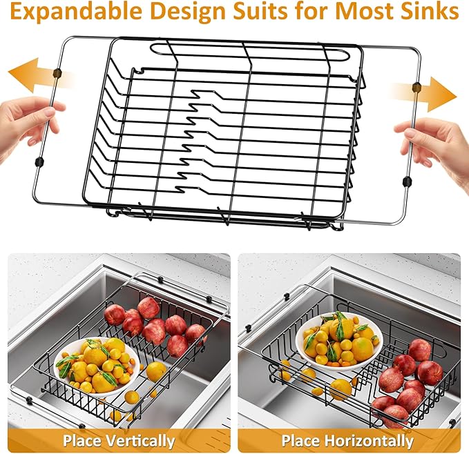 Expandable in Sink Dish Drying Rack,Small Dish Rack Over Sink with Utensil Holder,Stainless Steel Dish Drainers for Kitchen Counter,Sink Drying Rack for Small Space,14.5“-20.5” L x 10“ W x 3.5” H