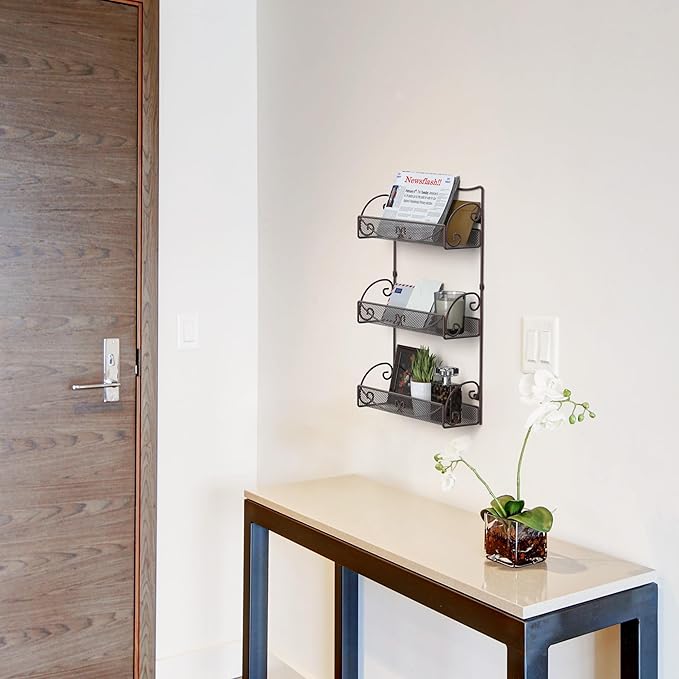 Deco Brothers 3 Tier Wall Mounted Hanging Spice Rack, Bronze-NeatNest