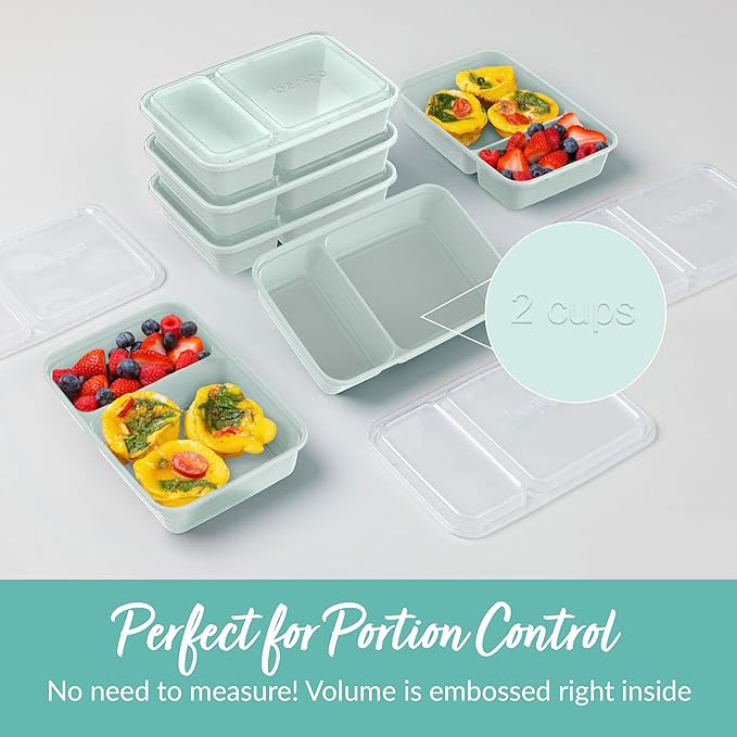 Bentgo 20-Piece Lightweight, Durable, Reusable BPA-Free 2-Compartment Containers - Microwave, Freezer, Dishwasher Safe - Mint-NeatNest