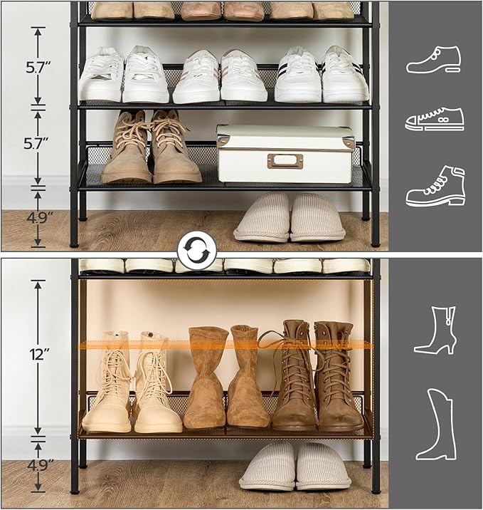 HOOBRO Shoe Rack for Entryway, 5-Tier Shoe Organizer with Adjustable Mesh Shelves, 16-20 Pairs of Shoes, Spacious Floor Mount, Metal, Industrial, Shoe Shelf for Closet, Greige BG12XJ01-NeatNest