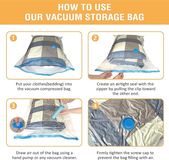 10 Jumbo Vacuum Storage Bags, Space Saver Bags Compression Storage Bags for Comforters and Blankets, Vacuum Sealer Bags for Clothes Storage, Hand Pump Included-NeatNest