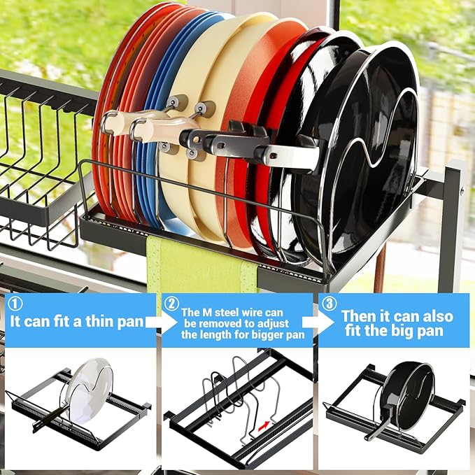 ADBIU 【Fit Sink 24"- 35.6" L】 2024 Over The Sink Drying Rack (Expandable Dimension) Snap-On Design 2 Tier Large Dish Rack Kitchen Count Organization and Storage