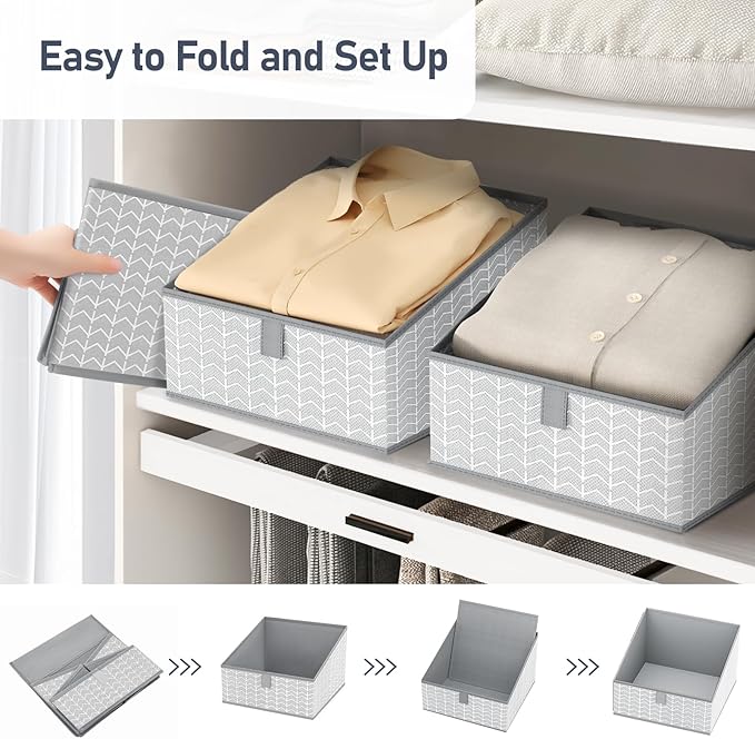 DIMJ Storage Bins Basket for Closet Storage, Fabric Baskets for Closet Shelves, Foldable Storage Cube for Toys, DVDs, Books, Gray, 6Pack-NeatNest