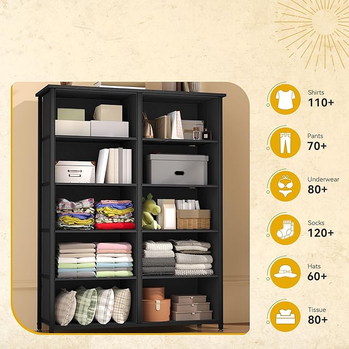 DWVO 10 Drawers Dresser, Fabric Dresser, Fabric Storage Tower, Organizer Unit for Bedroom, Living Room, Hallway, Closets-NeatNest
