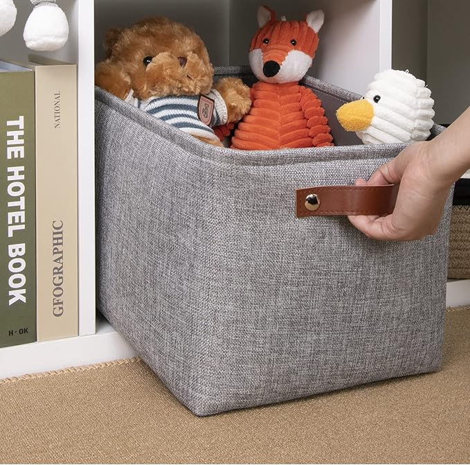 DULLEMELO Fabric Storage Basket for Shelves/Closets, Collapsible Rectangle Basket for Organizing Clothes, Toys, Towels, Books, Laundry, Nursery, Dog Toy Basket Empty (Gray)-NeatNest