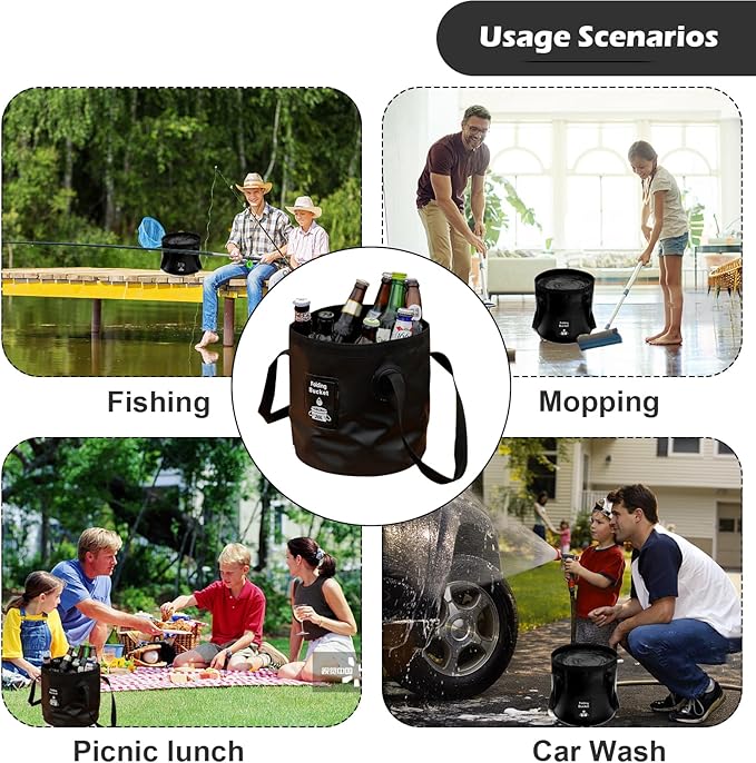 Collapsible Bucket with Handle, Lightweight Folding Water Container, Portable Collapsible Bucket for Fishing, Camping, Hiking, Backpacking, Outdoor Survival, Car Washing Black 20L-NeatNest