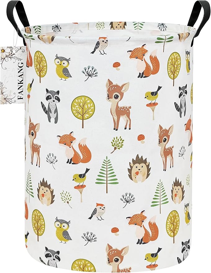 FANKANG Storage Basket, Nursery Hamper Canvas Laundry Basket Foldable with Waterproof PE Coating Large Storage Baskets for Kids Boys and Girls, Office, Bedroom, Clothes,Toys(deer)