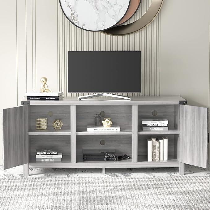 JUMMICO TV Stand, 65 Inch TV Farmhouse Entertainment Center with Double Barn Doors and Storage Cabinets, Console TV Table Media for Living Room, Bedroom (Grey)-NeatNest