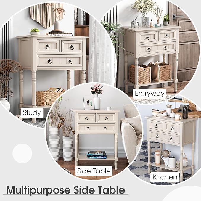 Giantex Entryway Table with Storage, Rustic Small Console Table w/ 3 Drawers & Open Bottom Shelf, Skinny Wood Console Table, Narrow Sofa Side Table for Living Room, Foyer, Hallway, Entry Table, Beige-NeatNest