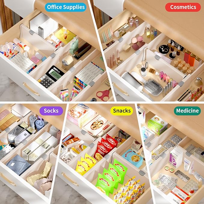 Drawer Dividers Organizer 8 Pack, Adjustable Separators 4" High Expandable from 11-17" for Bedroom, Bathroom, Closet, Clothing, Office, Kitchen (Beige, 8 PACK)-NeatNest