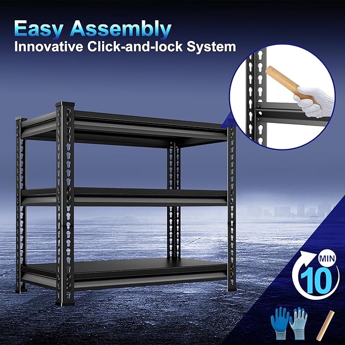 Adjustable Garage Storage Shelves, 35.4''W Garage Shelving Heavy Duty Loads 960LBS, Metal Industrial Utility Shelf for Warehouse, Kitchen, Laundry Room,35.4" W x 15.7" D x 33" H,Black