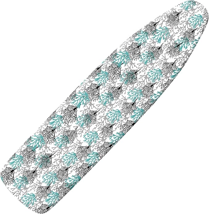 Extra Thick Ironing Board Cover and Pad, Coastal Summer Beach Coral 15x54 Ironing Board Cover, Resist Scorching and Staining,Elastic Edges,Seaside Nautical Blue Grey