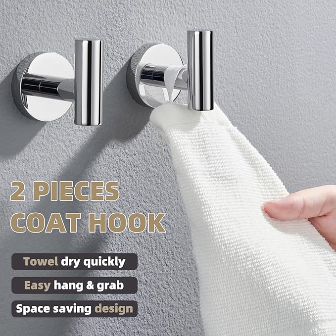 APLusee Polished Chrome Round Coat Hook 2 Pack, 304 Stainless Steel Bathroom Towel Hook, Wall Mounted