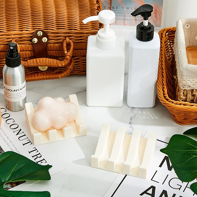 Cunhill 1 Piece Silicone Soap Dish Self Draining Soap Dish Shower Waterfall Bar Soap Holder Tray with Drain Soap Saver for Kitchen Bathroom Accessories (Cream White)-NeatNest