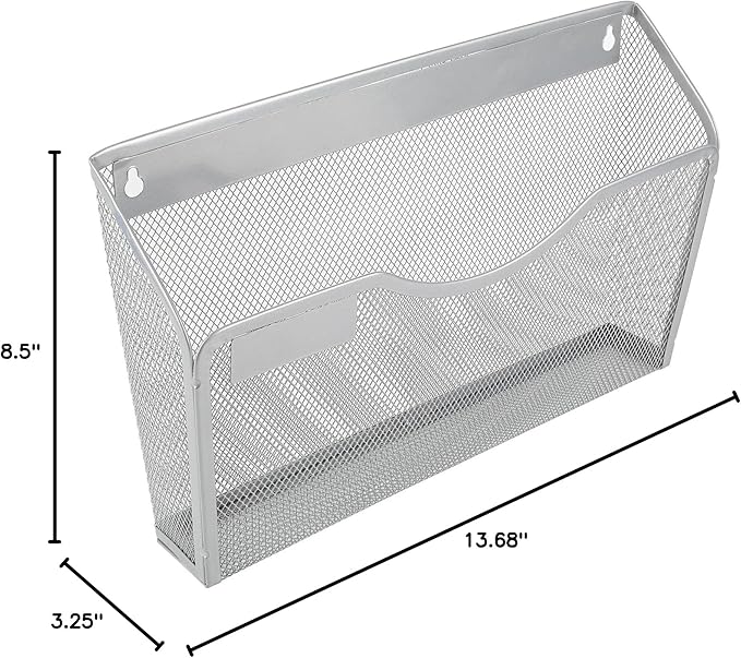 EasyPAG 6 Pack Wall File Holder with Label Panel, Single Mesh Hanging File Organizer for A4 Letter Size Paper, Wall Mount Paperwork Basket for Office, Home, School, Silver