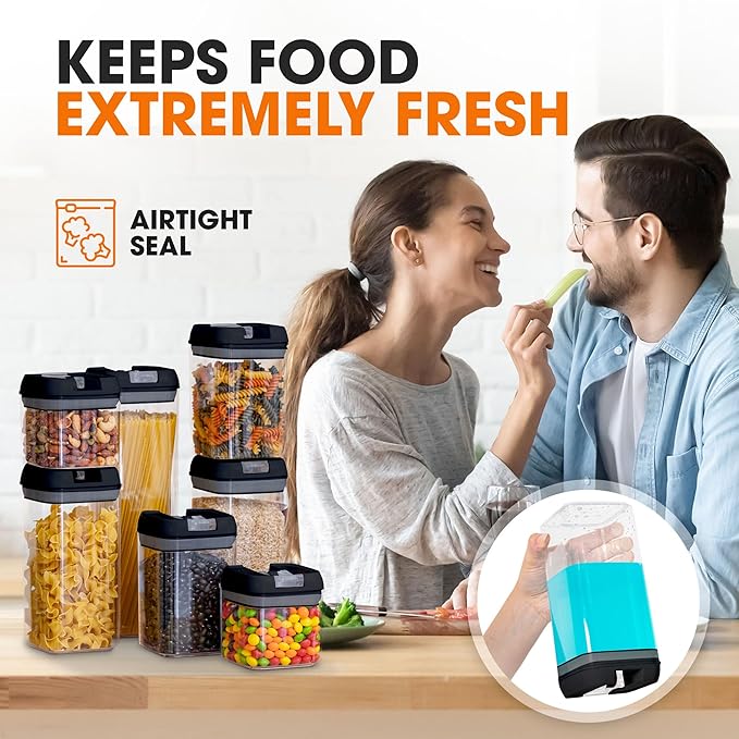 Cheer Collection Airtight Food Storage Containers, Kitchen Storage Containers for Pantry, Set of 7 Food Containers with Lids Airtight, Pantry Storage Containers & Organizers with Lids, Black