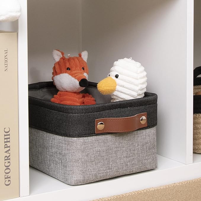 DULLEMELO Small Collapsible Fabric Basket for Organizing, Shelves, Closets, Laundry, Nursery, Decorative Gift Basket (Black&Gray)-NeatNest