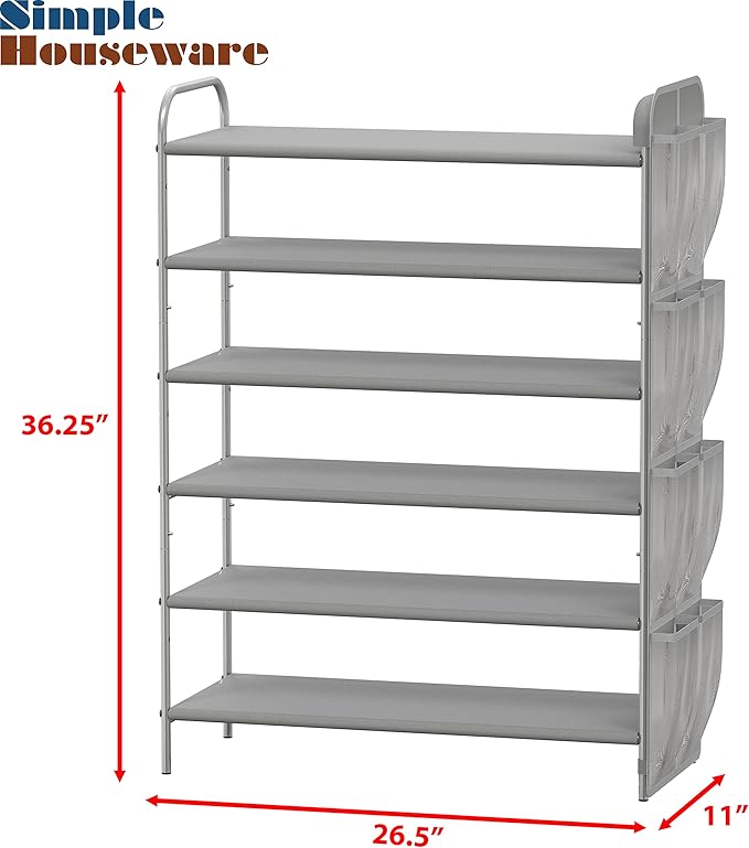Simple Houseware 6-Tier Shoe Rack Storage Organizer w/Side Hanging Bag, Grey-NeatNest