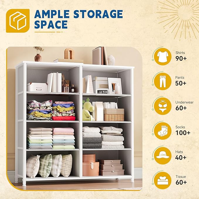 DWVO Fabric Dresser for Room, Tall Storage 8 Drawers, Black Dresser & Chest of Drawers, Storage Drawer Organizer for Closet, Living Room-NeatNest