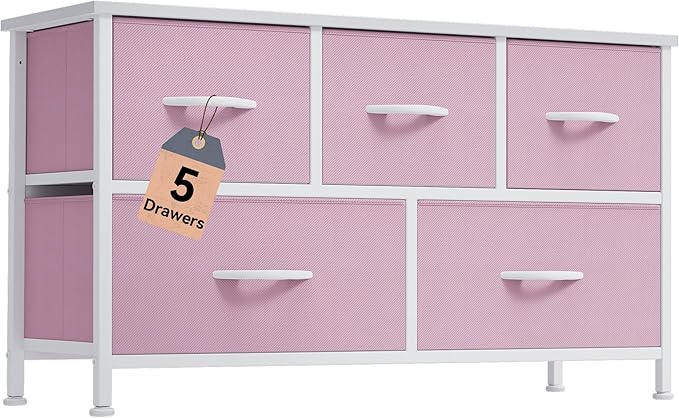 DWVO Dresser for Bedroom with 5 Drawers - Fabric Storage Tower, Long Fabric Dresser, Organizer Unit for Bedroom, Closet, Hallway-NeatNest