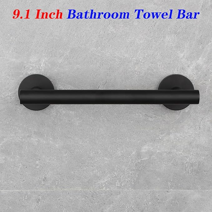 GERZWY 9-Inch Small Kitchen Towel Bar SUS 304 Stainless Steel Cabinet Hand Towel Bar Wall Mounted Bathroom Organizer Matte Black AG1101C23-BK