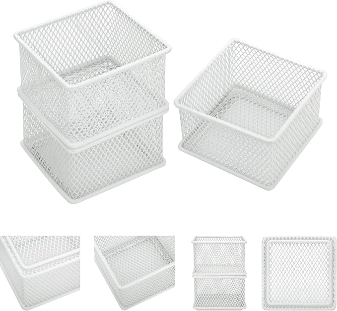 Annova Stackable Mesh Drawer Cabinet and Shelf Organizer Bins Storage Basket School Office Supply Holder Tray- Set of 2 (White, 3x3x2 Inch)-NeatNest