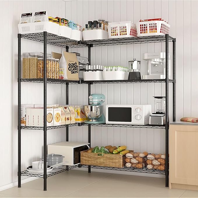 70.9'' Adjustable Storage Shelves Wire Shelving Unit Multiple Rows Shelving for Storage Rack Shelves for Storage Heavy Duty Garage Shelf Pantry Shelves Kitchen Shelving, Black24