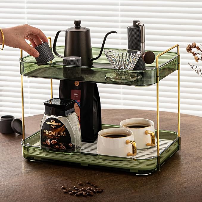 Seoneiro Whiskey Tray and Glass Cup Rack with Drain Board and Mug Holder - Kitchen and Bathroom Countertop Organizer
