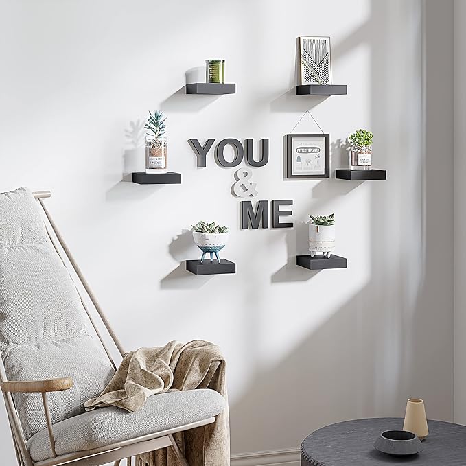 BAMEOS Small Floating Shelves for Wall, Small Black Shelf 5.9 * 5.7 Inch Display Ledges for Decor, Mini Shelf for Wall, Black-NeatNest