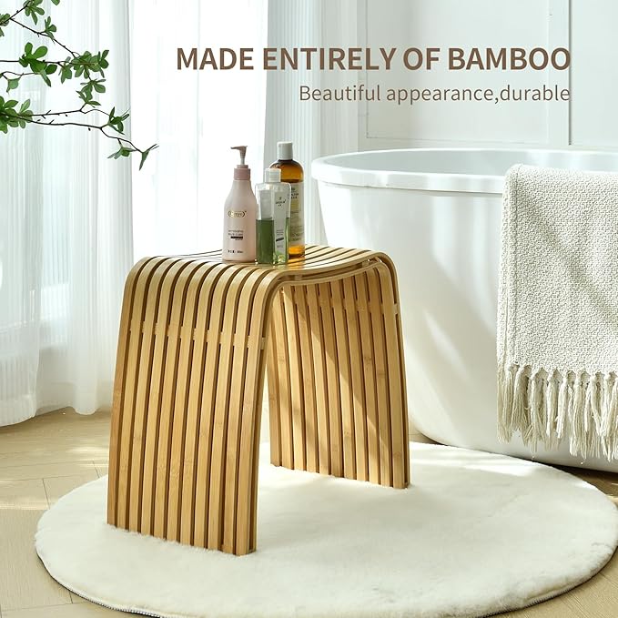 Bamboo Bathroom and Dining Stool, Bamboo Bench, Durable and Beautiful Designed for Bathroom Room, Dining Room, Living Room and Bedroom,