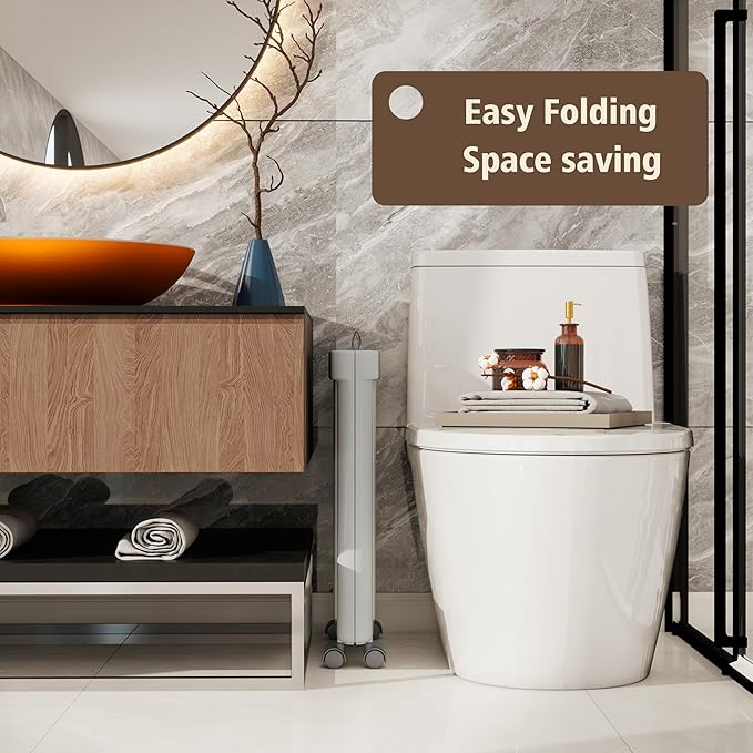 UAK Laundry Basket with Wheels, Collapsible Plastic Laundry Hamper with Handle, Foldable Laundry Basket Organizer for Laundry and Bathroom (Light Grey, XXL)
