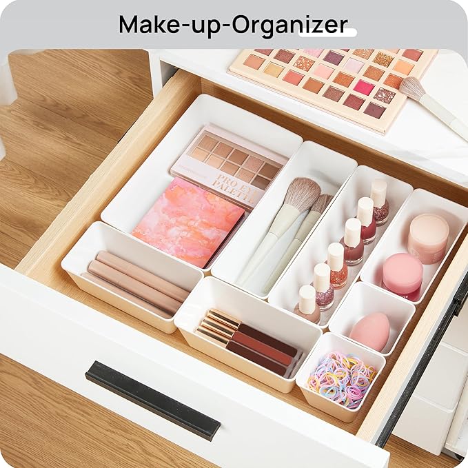 Vtopmart 25 PCS Plastic Drawer Organizers Set, 4-Size Versatile Bathroom and Vanity Drawer Organizer Trays, Storage Bins for Makeup, Bedroom, Kitchen Gadgets Utensils and Office-NeatNest
