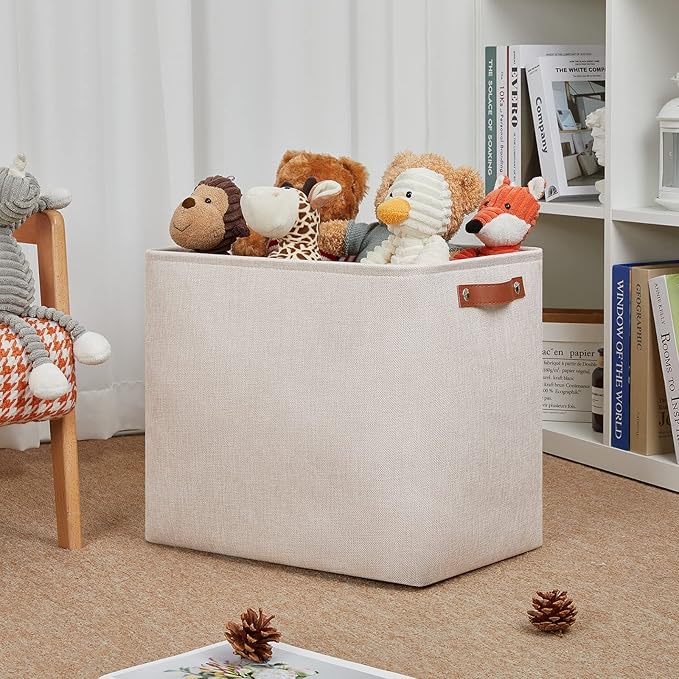 DULLEMELO Fabric Storage Basket, Large Storage Bin for Organization, Closet Storage Bins for Clothes Blankets Nursery Shelves, Collapsible Storage Container Box with Handles(Cream)-NeatNest