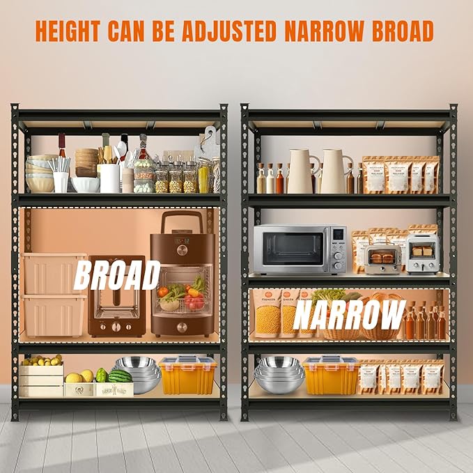 BIG RED Storage Shelving Unit, 5-Tier Adjustable, Heavy Duty Metal Garage Shelves/Utility Rack for Kitchen, Pantry, Basement, Bathroom, Laundry - 3,000lb Capacity, Black, 72" H x 48" W x 24" D-NeatNest