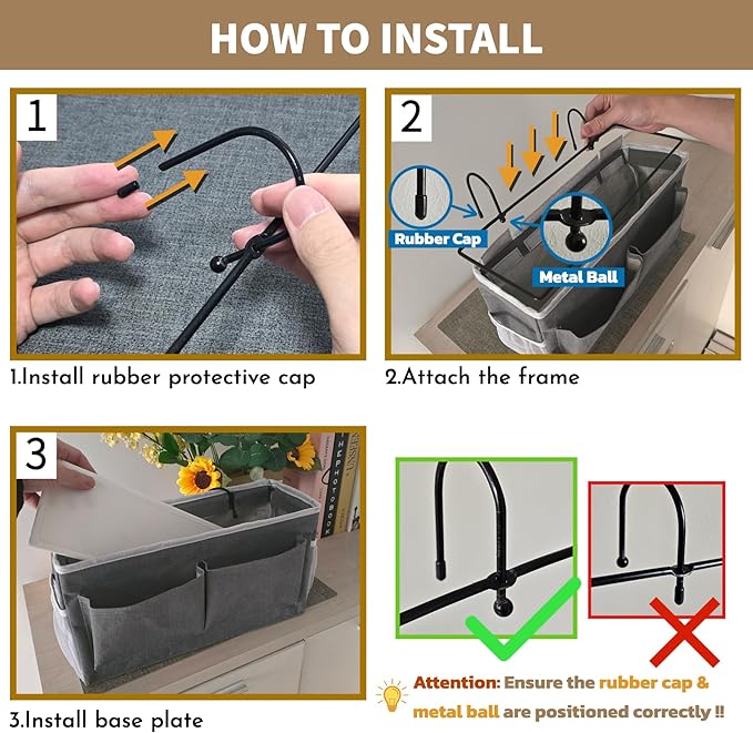 Beside Caddy Storage Organizer, Hanging Bag Holder with Pockets for Bedroom, Loft Bed Tent, Bed Curtain, Top Bunk bed Shelf Accessories Bedside Caddy 3-pocket (Gray_1pcs)-NeatNest