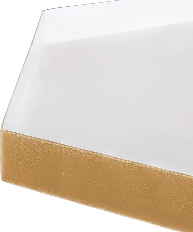 Kate and Laurel Kashvi Modern Hexagon Side Table, 14" x 14" x 20", White and Gold, Contemporary Geometric Accent End Table