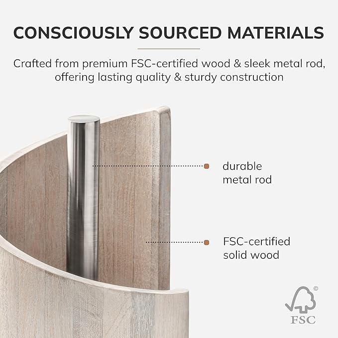 Anji Mountain Paper Towel Holder Countertop with Mango Wood Round Base and Iron Holder,Holder Stand for Kitchen Roll Organize,Wooden Paper Towel Holder for Kitchen Dining Table Home Decor