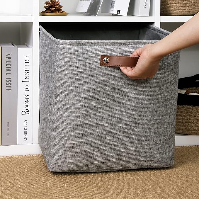 DULLEMELO Cube Basket for Storage and Organization, Collapsible Fabric Cube for Closet, Laundry, Nursery and Shelves - Decorative Empty Basket for Gifts (Gray)-NeatNest