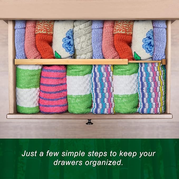 4 Pack Bamboo Drawer Dividers, Adjustable Length from 12 Inch to 17 Inch, Expandable Kitchen Drawer Organizer, Drawer Organization Separators for Clothes, Kitchen, Bedroom, Dresser, Office (Beige)-NeatNest