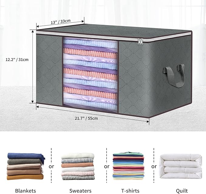 Budding Joy Clothes Storage, Foldable Large Storage Bags, Storage and Organization for Clothing, Blanket, Comforter, Clothes, Pillows, Toys, Closet Organizers with Enhanced Handle, 60L 8 Pack-NeatNest