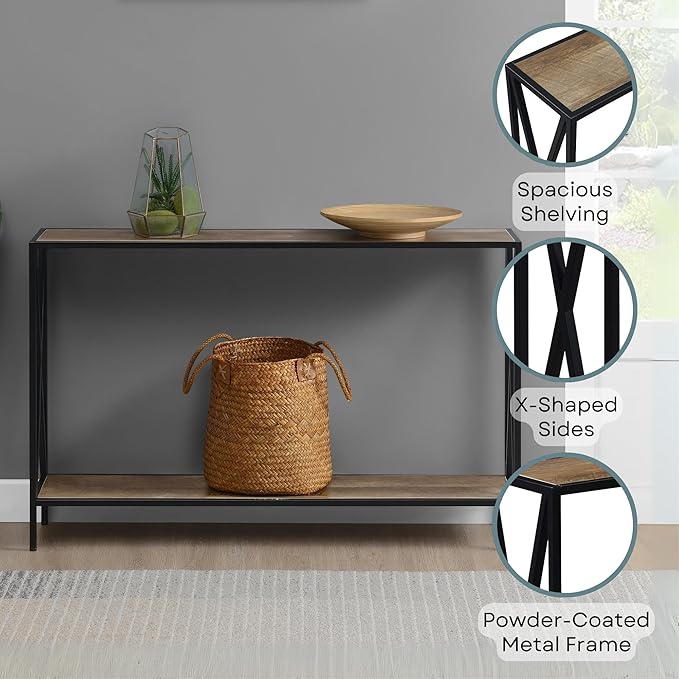 Convenience Concepts Tucson Console Table 47.25" - Modern Sofa Table with Storage Shelf, Entryway Hall Table for Living Room, Weathered Barnwood/Black-NeatNest