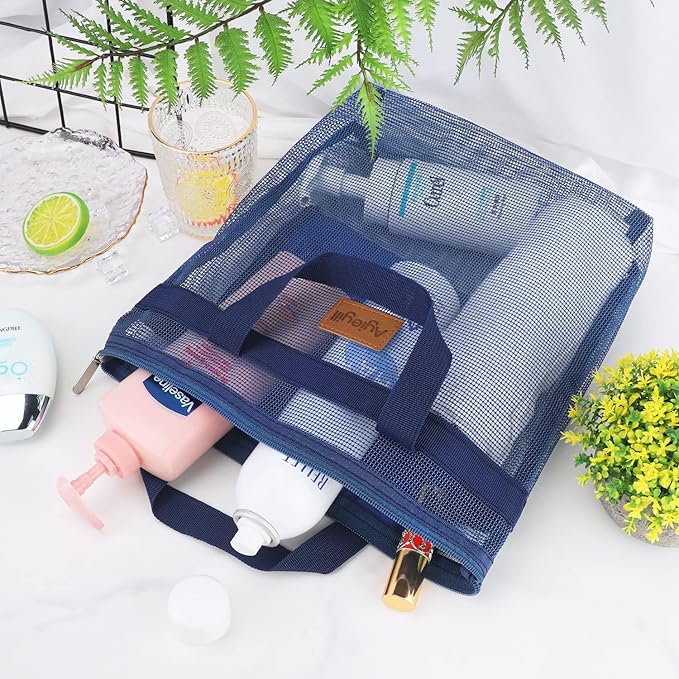 Ayieyill Shower Caddy Portable, Mesh Shower Caddy Tote Bag Quick Dry Hanging Toiletry and Bath Organizer for College Dorm, Gym, Beach, Travel or Camping with Zipper (A-Blue)-NeatNest