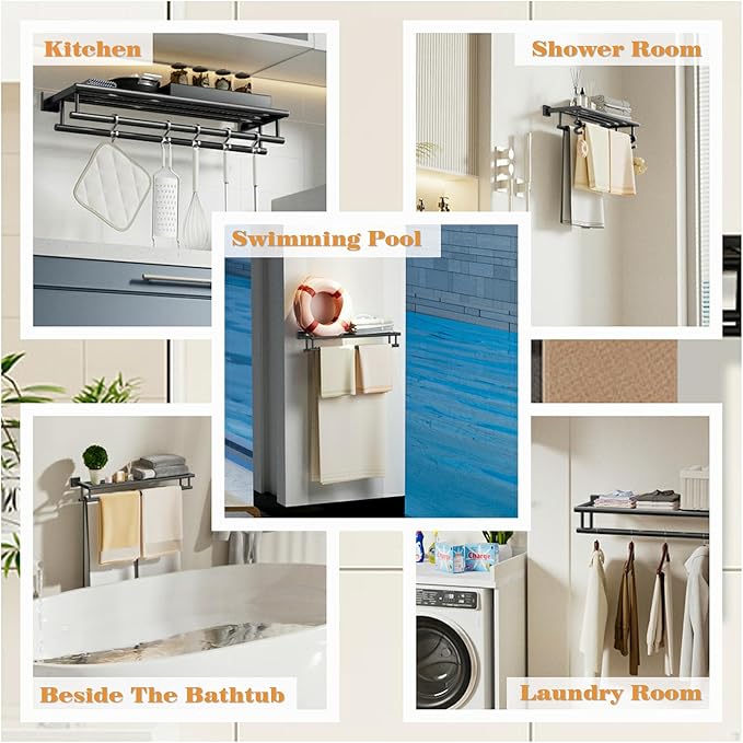 Alise Double Towel Rack for Bathroom,24 Inch Bathroom Tower Holder Towel Shelf with Double Towel Bars Wall Mount,SUS304 Stainless Steel Double Tower Bar for Bathroom Wall,Towel Hanger Matte Black