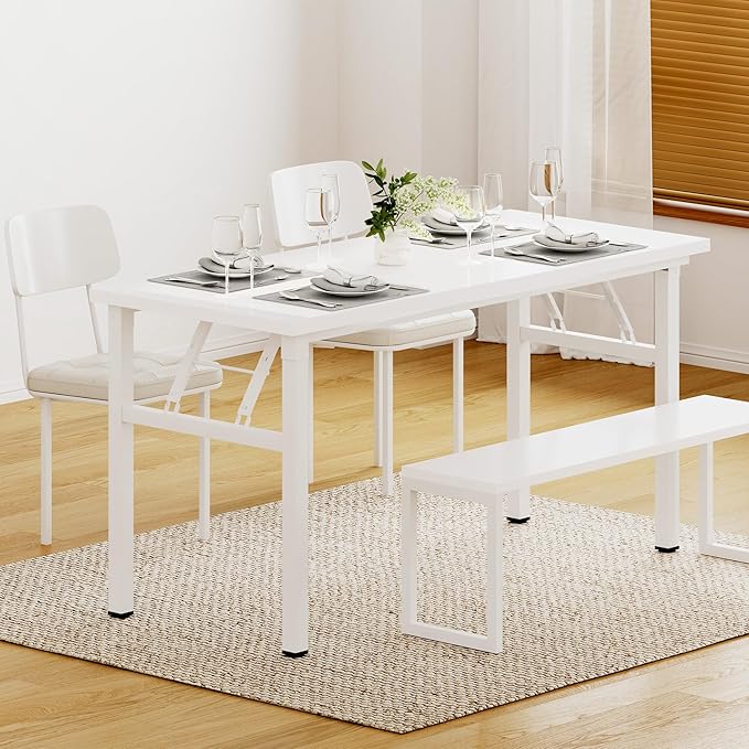 DlandHome Large Computer Desk, Folding Desk, Decent and Steady Home Office Desk/Workstation/Table 54.3inch White White-NeatNest