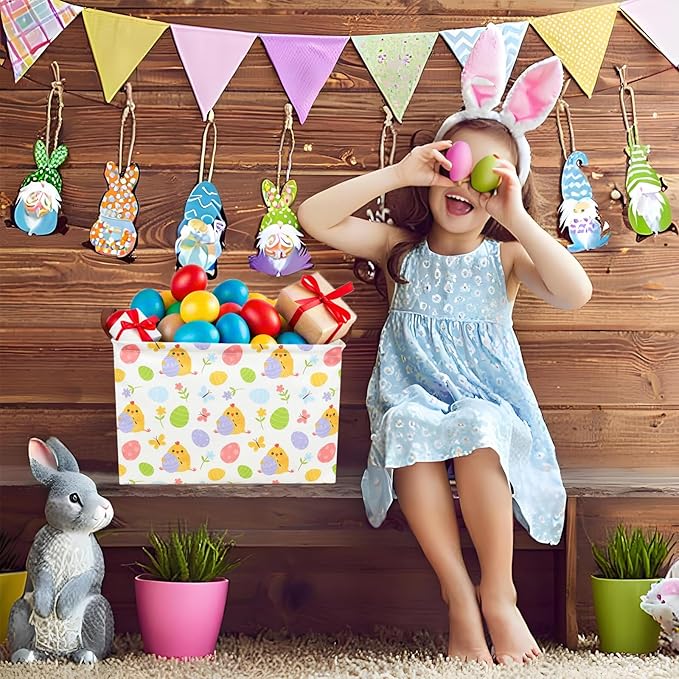 Cute Chicken Easter Basket for Kid Large Empty Rectangular Easter Gift Storage Basket Bunny Eggs Décor (Chicken Butterfly)-NeatNest