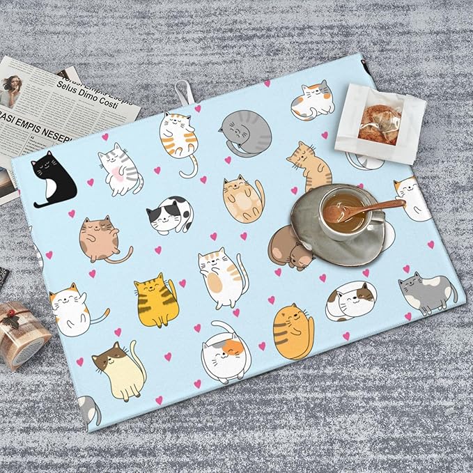 Cute Cat Dish Drying Mat 18 x 24 Inch for Kitchen Counter Cute Kitchen Mat Microfiber Kitchen Countertop Absorbent Reversible Drainer Rack Pad Dish Drying Mat-NeatNest