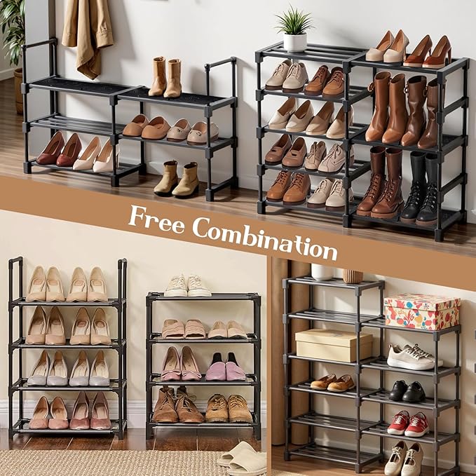 9 Tier Shoe Rack Storage Organizer Stand Shelf Cabinet, Large Shoe Rack Shelf Storage for 64-68 Pairs Freestanding Stand Cabinet with 18 Pcs Removable Side Hooks for Closet Entryway-NeatNest