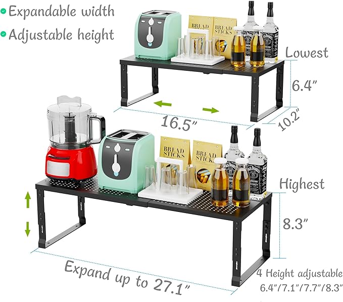 Adjustable Expanable Stackable Spice Rack Shelf Pantry Storage Organizer for Kitchen Cabinet,Countertop,Bathroom and more.Space is no longer limited(3Packs/Black/Large)-NeatNest