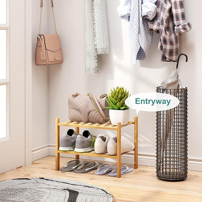 Small Shoe Rack, 2-Tier Shoe Rack for Entryway, Bamboo Wood Shoe Shelf for Closet & Hallway, Long 17.2IN | Beautiful | Functional | Sturdy | Durable-NeatNest